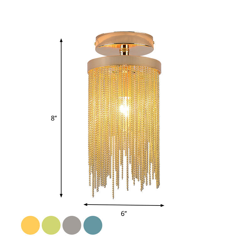 Modern Aluminum Small Flushmount Ceiling Light With Cascading Fringe 1 - Light Green/Gold/Blue
