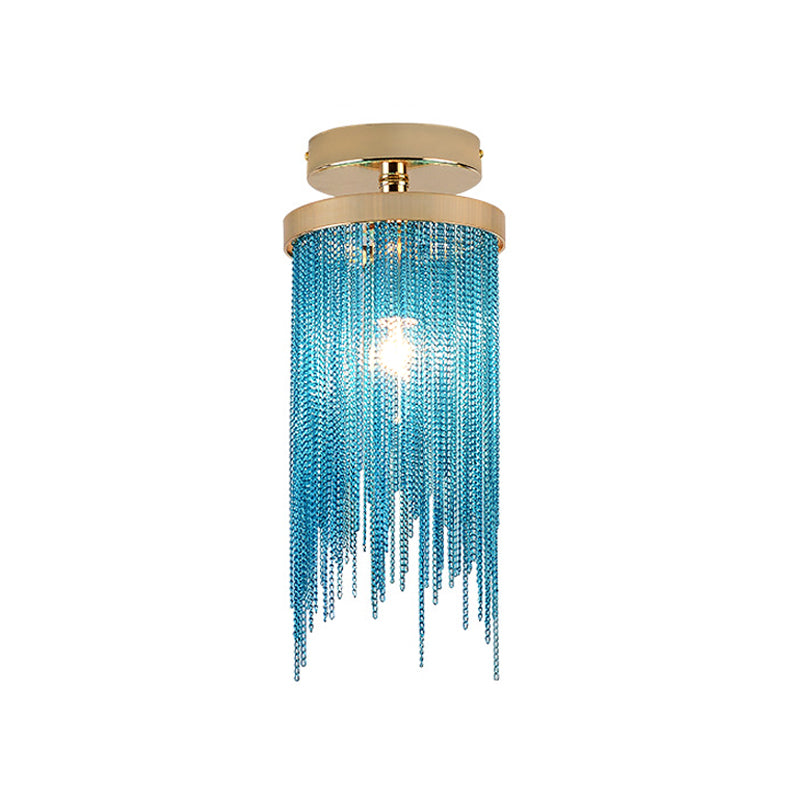 Modern Aluminum Small Flushmount Ceiling Light With Cascading Fringe 1 - Light Green/Gold/Blue