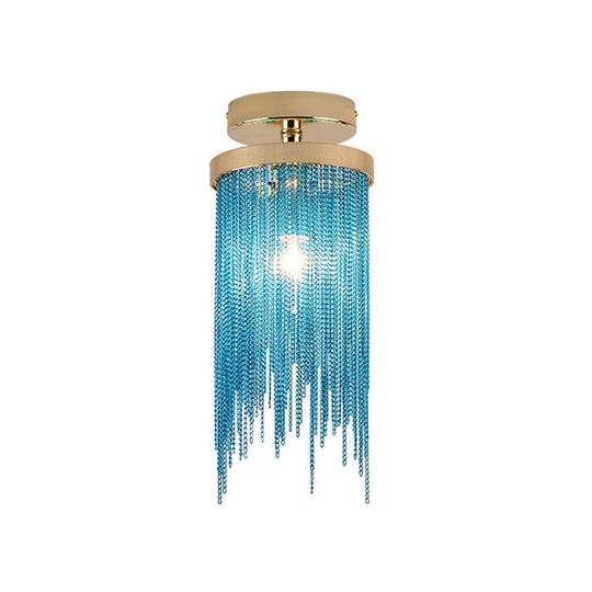 Modern Aluminum Small Flushmount Ceiling Light With Cascading Fringe 1 - Light Green/Gold/Blue