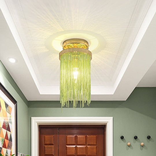 Modern Aluminum Small Flushmount Ceiling Light With Cascading Fringe 1 - Light Green/Gold/Blue Green