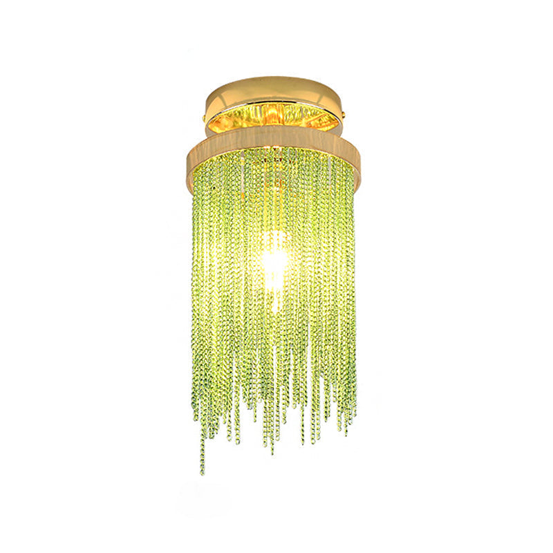 Modern Aluminum Small Flushmount Ceiling Light With Cascading Fringe 1 - Light Green/Gold/Blue