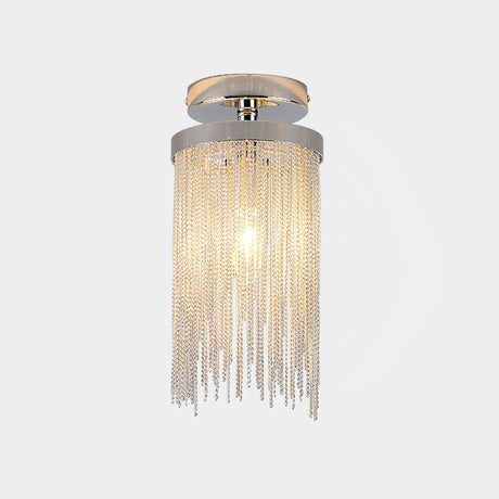 Modern Aluminum Small Flushmount Ceiling Light With Cascading Fringe 1-Light Green/Gold/Blue