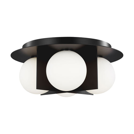 Postmodern Bedroom Ceiling Lamp: 3 - Light Flush Mount With Black/Gold/Chrome Finish & Milky Glass
