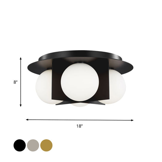 Postmodern Bedroom Ceiling Lamp: 3-Light Flush Mount With Black/Gold/Chrome Finish & Milky Glass