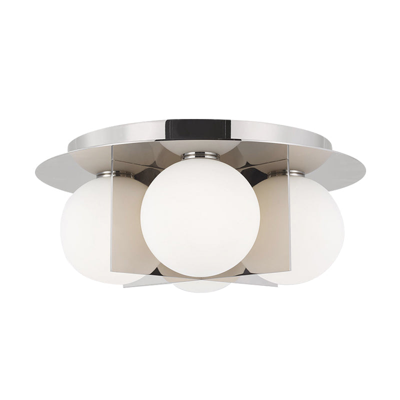 Postmodern Bedroom Ceiling Lamp: 3-Light Flush Mount With Black/Gold/Chrome Finish & Milky Glass
