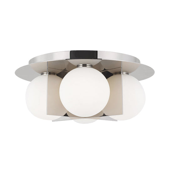 Postmodern Bedroom Ceiling Lamp: 3-Light Flush Mount With Black/Gold/Chrome Finish & Milky Glass