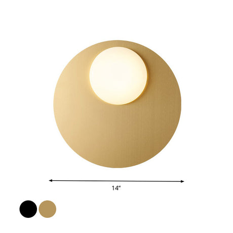 Modern Cream Glass Flush Mount Lamp: Designer 1-Light Ceiling Fixture With Black/Brass Disk Top