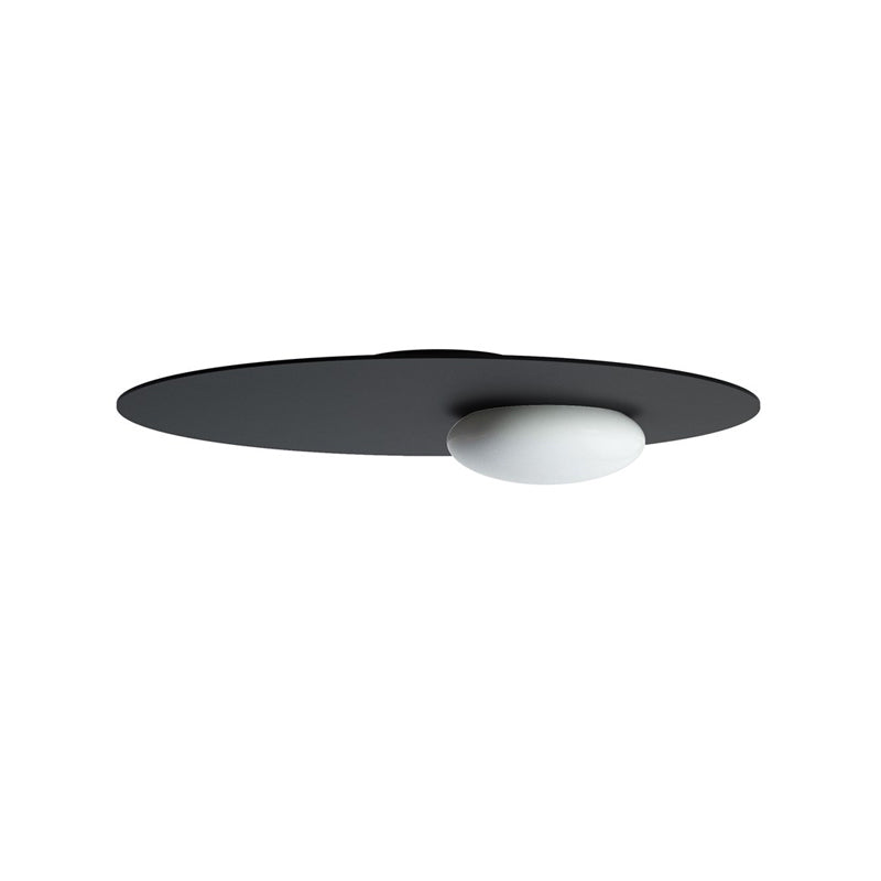 Modern Cream Glass Flush Mount Lamp: Designer 1 - Light Ceiling Fixture With Black/Brass Disk Top