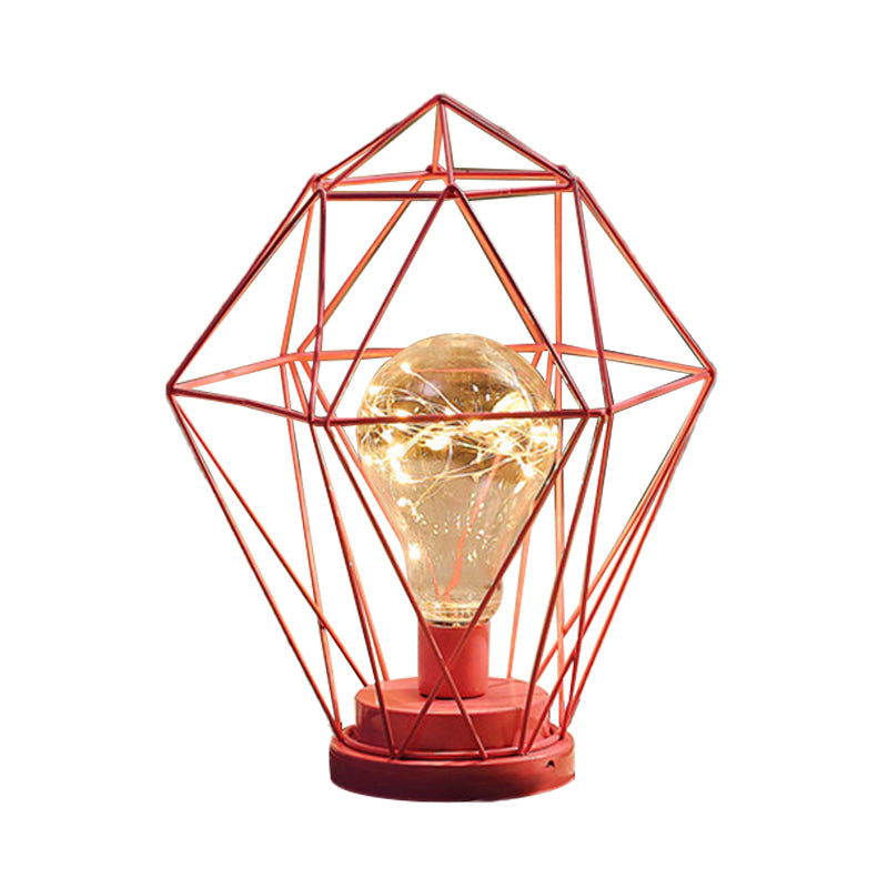 Macaron Diamond/Geometric Led Nightstand Lamp For Girls Room In Black/Pink With Glow String