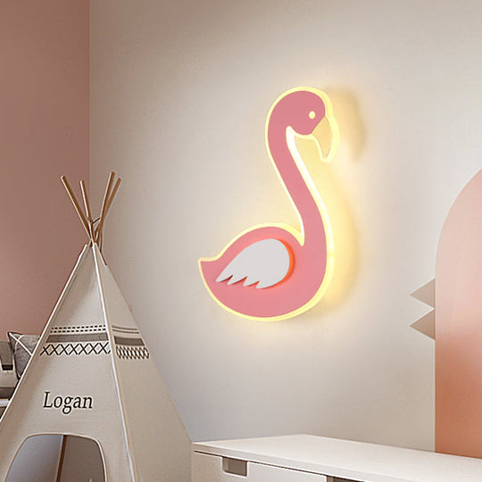 Swan Wall Lamp Cartoon Led Flush Mount Sconce - Pink Left/Right Facing Ideal For Baby Room