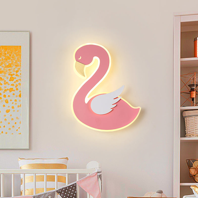 Swan Wall Lamp Cartoon Led Flush Mount Sconce - Pink Left/Right Facing Ideal For Baby Room / Left