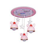 Fun Bunny Ceiling Lamp With Pink Dome Shade - Resin 3 Bulbs Cartoon Flush Mount