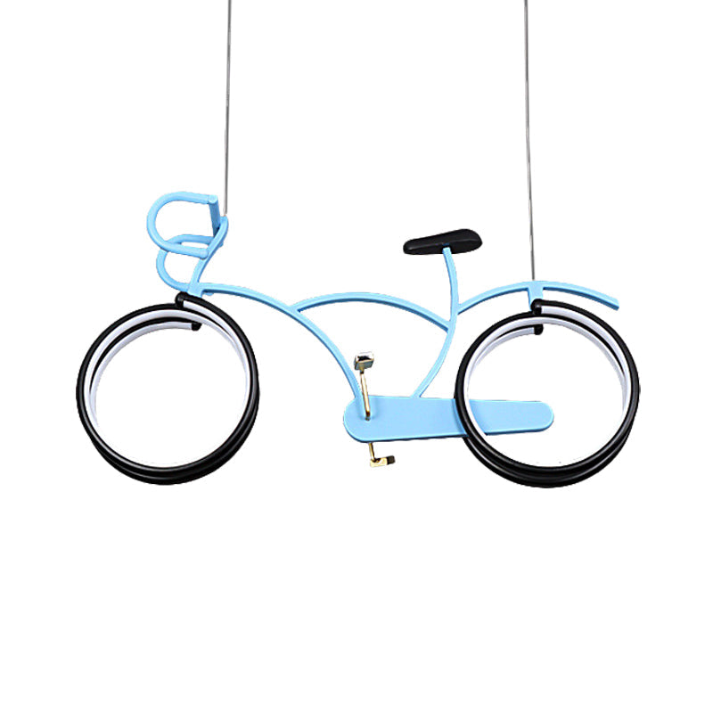 Suspended Metal Led Road Bike Flushmount Ceiling Lamp - Kid’s Silver/Blue/Pink Room