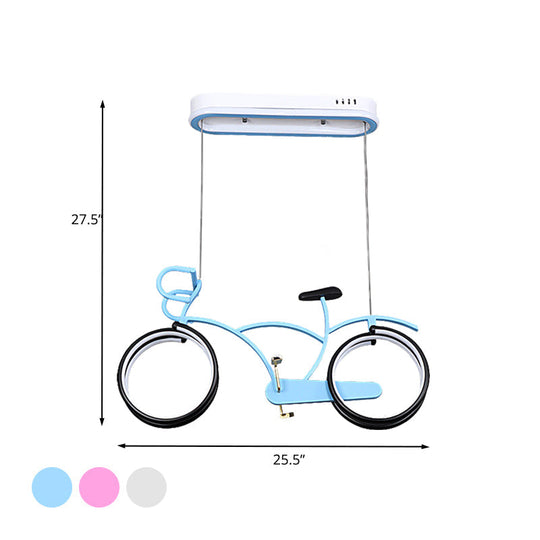 Suspended Metal Led Road Bike Flushmount Ceiling Lamp - Kid’s Silver/Blue/Pink Room