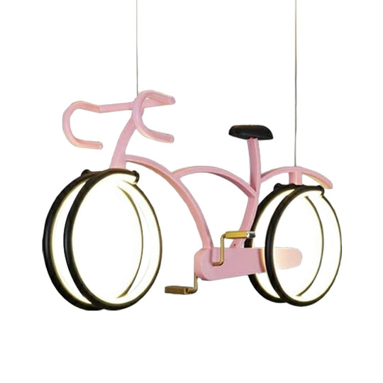 Suspended Metal Led Road Bike Flushmount Ceiling Lamp - Kids Silver/Blue/Pink Room