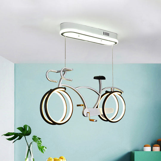 Suspended Metal Led Road Bike Flushmount Ceiling Lamp - Kids Silver/Blue/Pink Room Silver