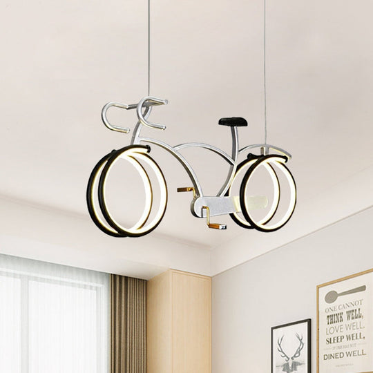 Suspended Metal Led Road Bike Flushmount Ceiling Lamp - Kids Silver/Blue/Pink Room
