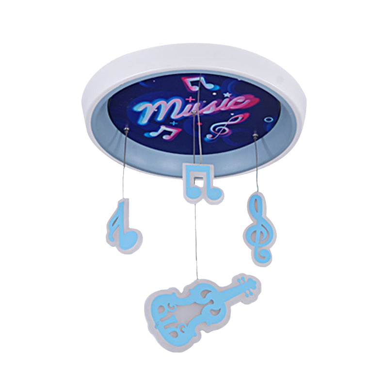 Kid’s Draping Guitar Rhythm Ceiling Lamp With Led Flush Mount In Pink/Blue For Metal - Themed