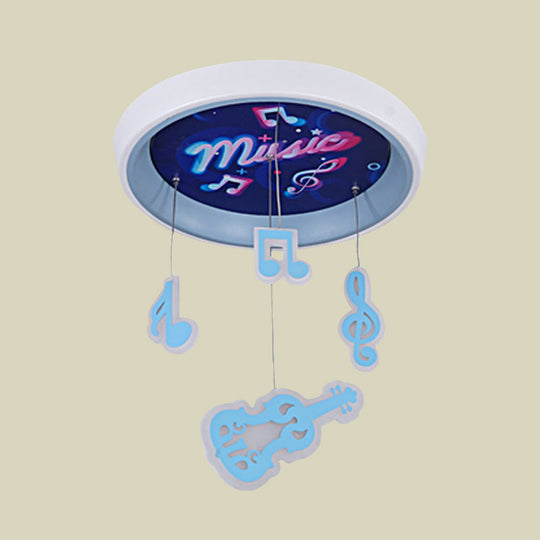 Kid’s Draping Guitar Rhythm Ceiling Lamp With Led Flush Mount In Pink/Blue For Metal - Themed