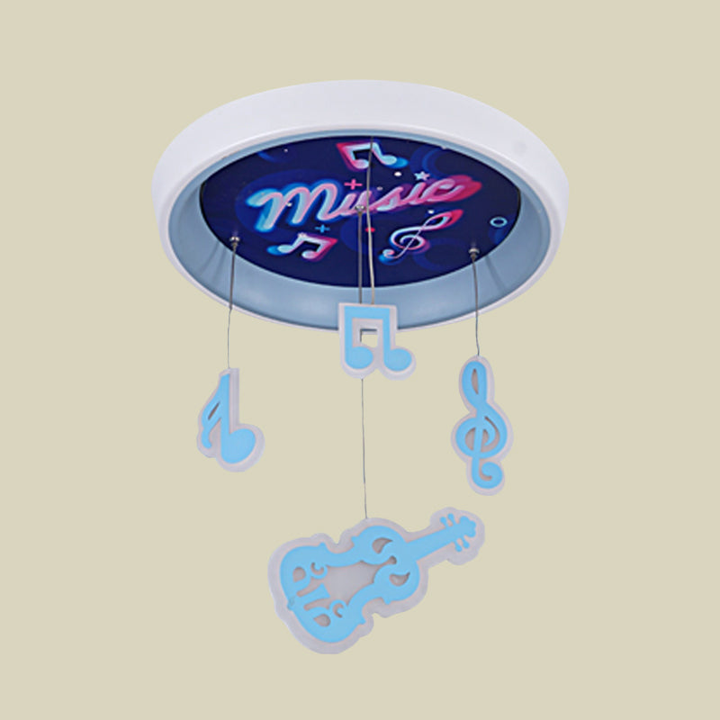 Kids Draping Guitar Rhythm Ceiling Lamp With Led Flush Mount In Pink/Blue For Metal-Themed Bedrooms