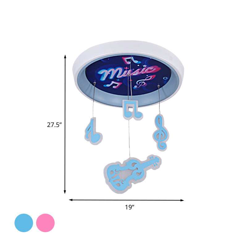 Kids Draping Guitar Rhythm Ceiling Lamp With Led Flush Mount In Pink/Blue For Metal-Themed Bedrooms
