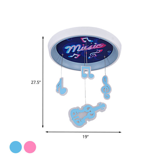 Kids Draping Guitar Rhythm Ceiling Lamp With Led Flush Mount In Pink/Blue For Metal-Themed Bedrooms
