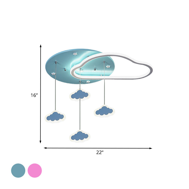 Led Flush Mount Kids Bedroom Ceiling Lamp With Drape In Pink/Blue – Star Cloud And Loving Heart