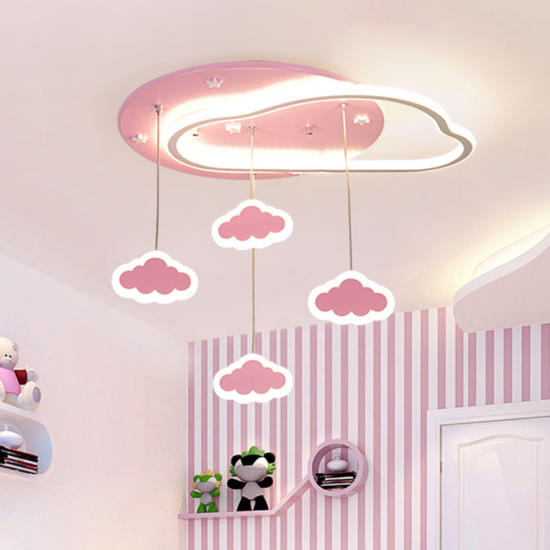 Led Flush Mount Kids Bedroom Ceiling Lamp With Drape In Pink/Blue – Star Cloud And Loving Heart