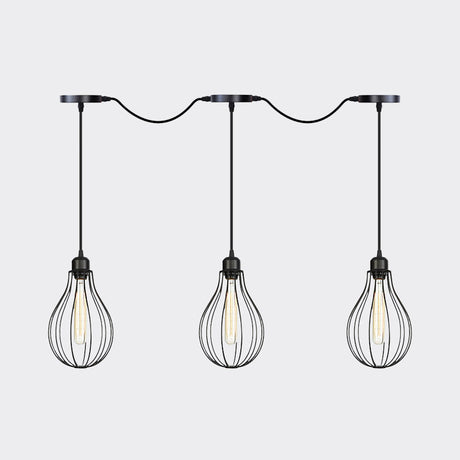 Industrial Pear Cage Pendant Chandelier With 3/5/7 Bulb Multi Light Kit In Black Iron