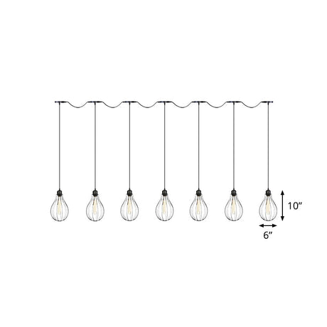 Industrial Pear Cage Pendant Chandelier With 3/5/7 Bulb Multi Light Kit In Black Iron