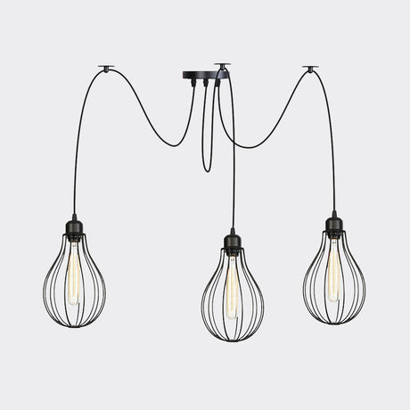 Vintage Iron Pear Cage Swag Pendant Lamp Black Multiple Hanging Lights 2/3/6 Light Options