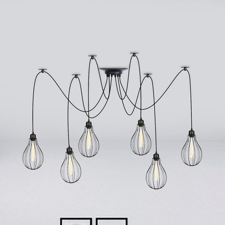 Vintage Iron Pear Cage Swag Pendant Lamp Black Multiple Hanging Lights 2/3/6 Light Options