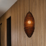 Modernist Cocoon Rattan Suspension Light - 1-Bulb Coffee Finish Pendant Lamp