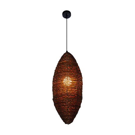 Modernist Cocoon Rattan Suspension Light - 1-Bulb Coffee Finish Pendant Lamp
