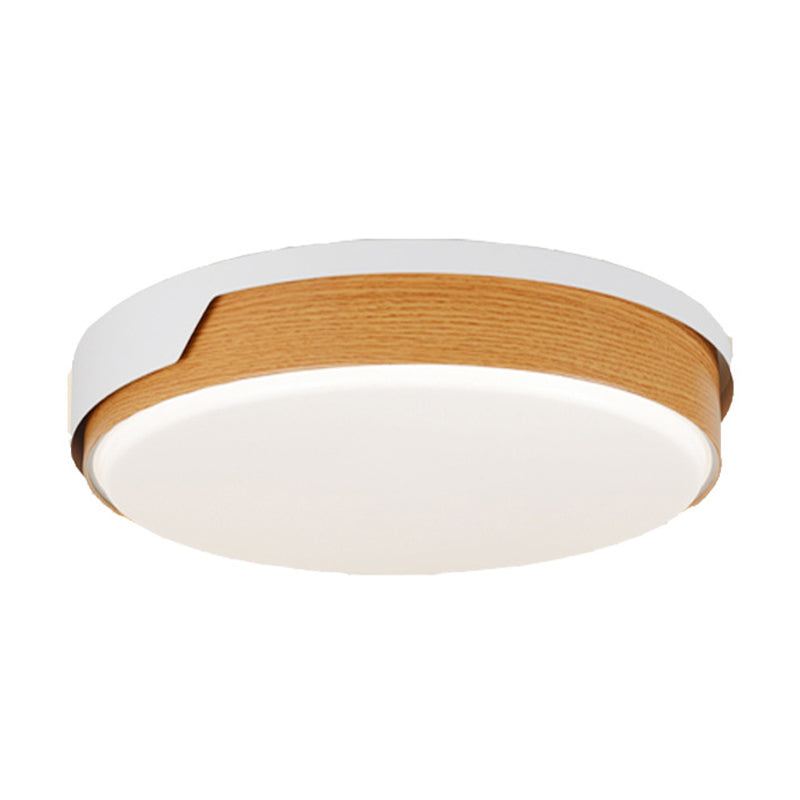 Modern Beige Led Wood Flush Mount Ceiling Light For Bedroom