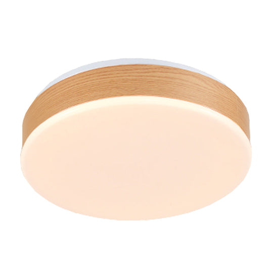 Modern Led Wood Round Flush Mount Fixture - Elegant Beige Lamp For Foyer