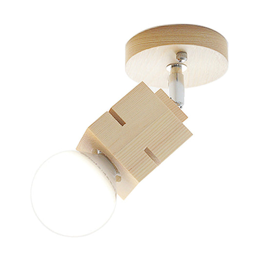 Modern Wood Wall Sconce With Rotatable Bare Bulb - 1-Head Bedroom Lamp