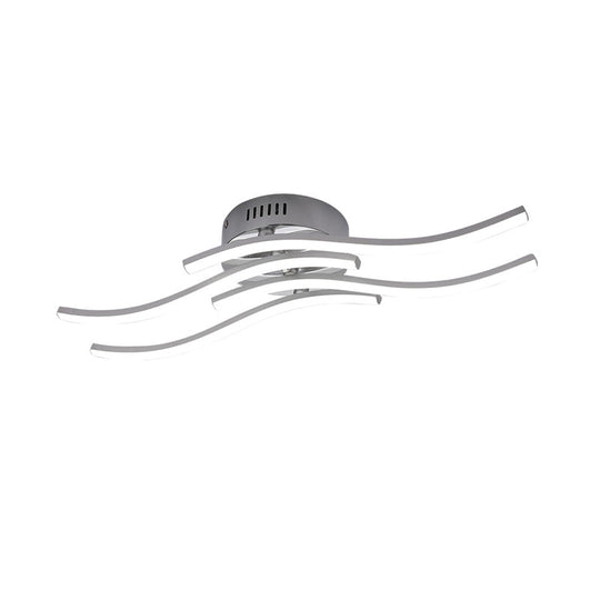 Sleek Nickel Finish 4 - Wavy Linear Semi Flush Mount Led Ceiling Light For Bedroom - Warm/White Glow