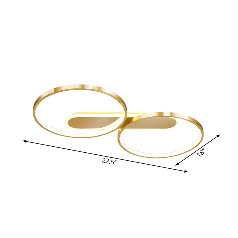Gold Metal Led Bedroom Flush Ceiling Light - Minimalist Dual Loop Design Warm/White