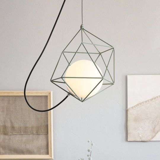 Macaron Style Ceiling Pendant With Wire Cage Design - White/Orange/Green Finish