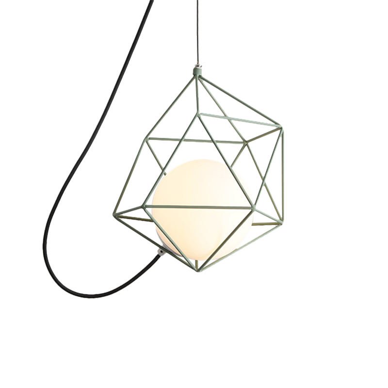 Macaron Style Ceiling Pendant With Wire Cage Design - White/Orange/Green Finish