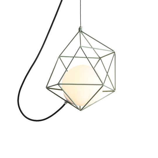 Macaron Style Ceiling Pendant With Wire Cage Design - White/Orange/Green Finish