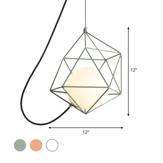 Macaron Style Ceiling Pendant With Wire Cage Design - White/Orange/Green Finish