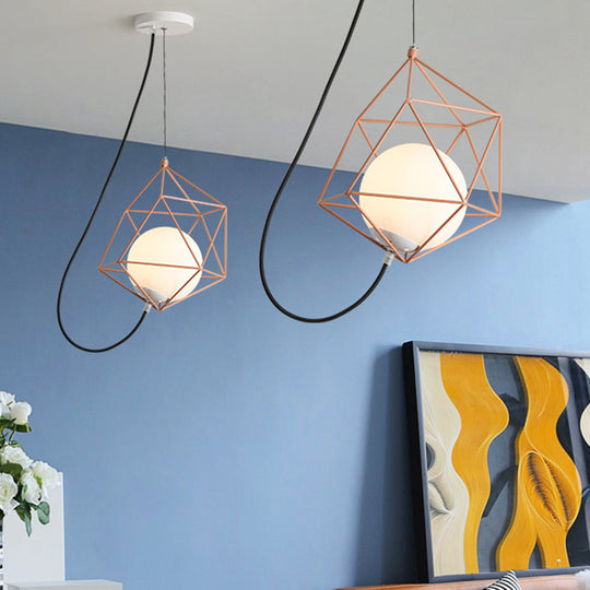 Macaron Style Ceiling Pendant With Wire Cage Design - White/Orange/Green Finish Orange