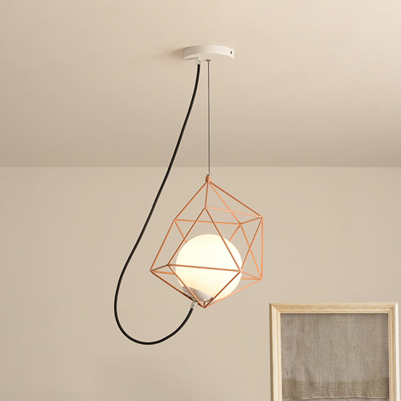 Macaron Style Ceiling Pendant With Wire Cage Design - White/Orange/Green Finish