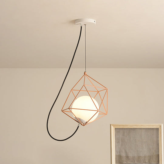Macaron Style Ceiling Pendant With Wire Cage Design - White/Orange/Green Finish