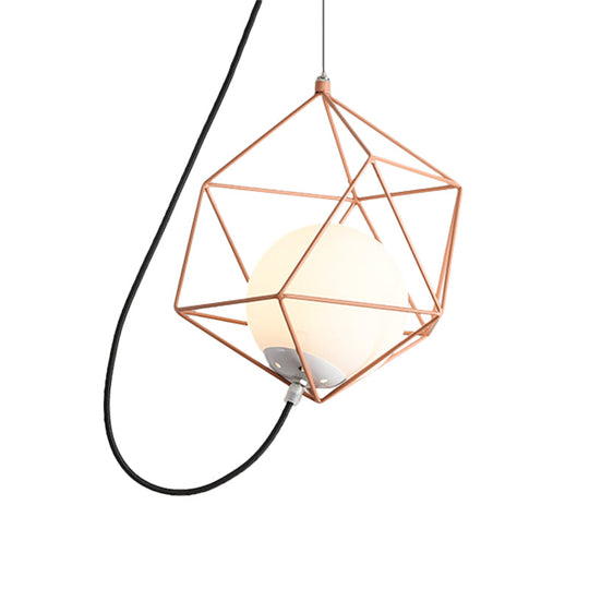 Macaron Style Ceiling Pendant With Wire Cage Design - White/Orange/Green Finish