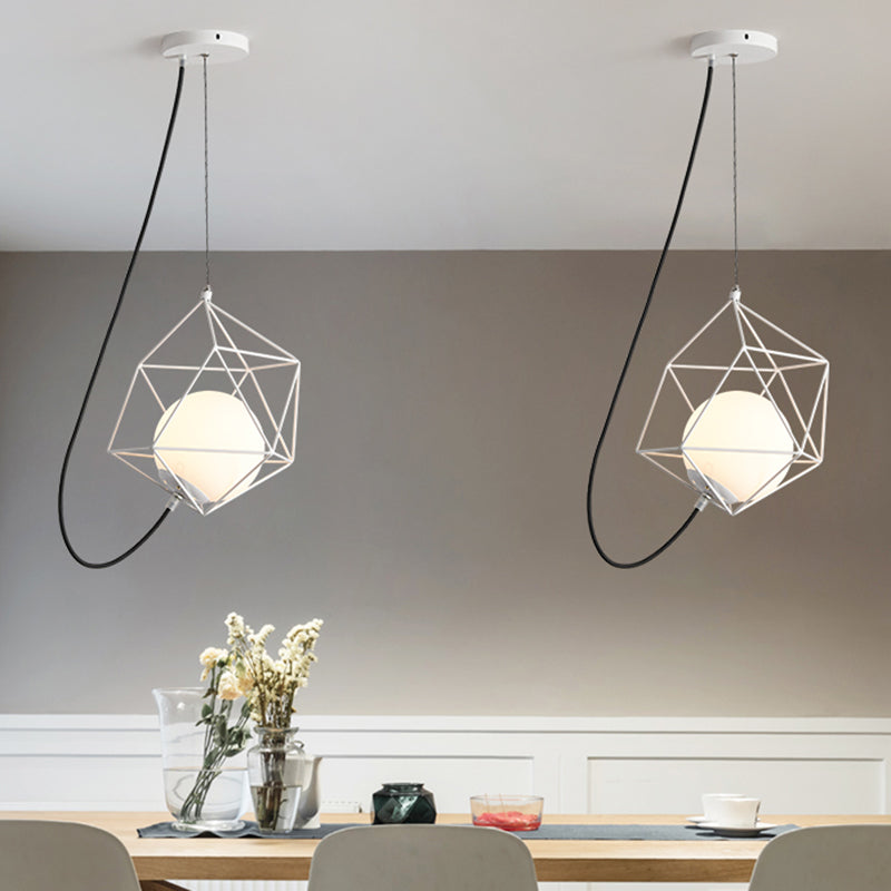 Macaron Style Ceiling Pendant With Wire Cage Design - White/Orange/Green Finish