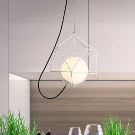 Macaron 1-Head Wire Cage Pendant Light With White/Orange/Green Finish