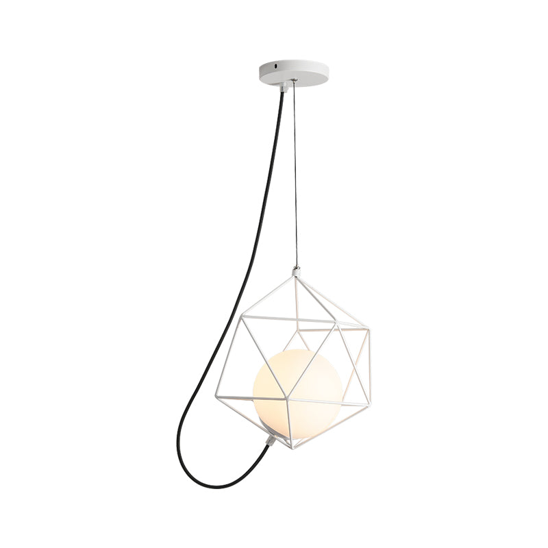 Macaron Style Ceiling Pendant With Wire Cage Design - White/Orange/Green Finish